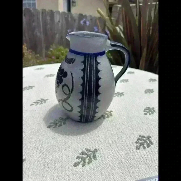 Vintage Blue and White Grapevine Ceramic Pitcher - Picture 4 of 7